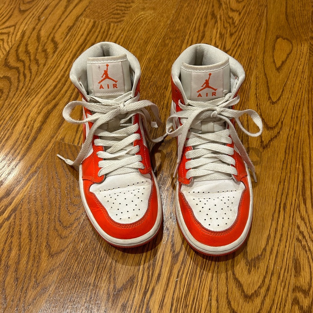 Jordan 1 Mid Sneakers- Woman’s Size 5.5- Red/White